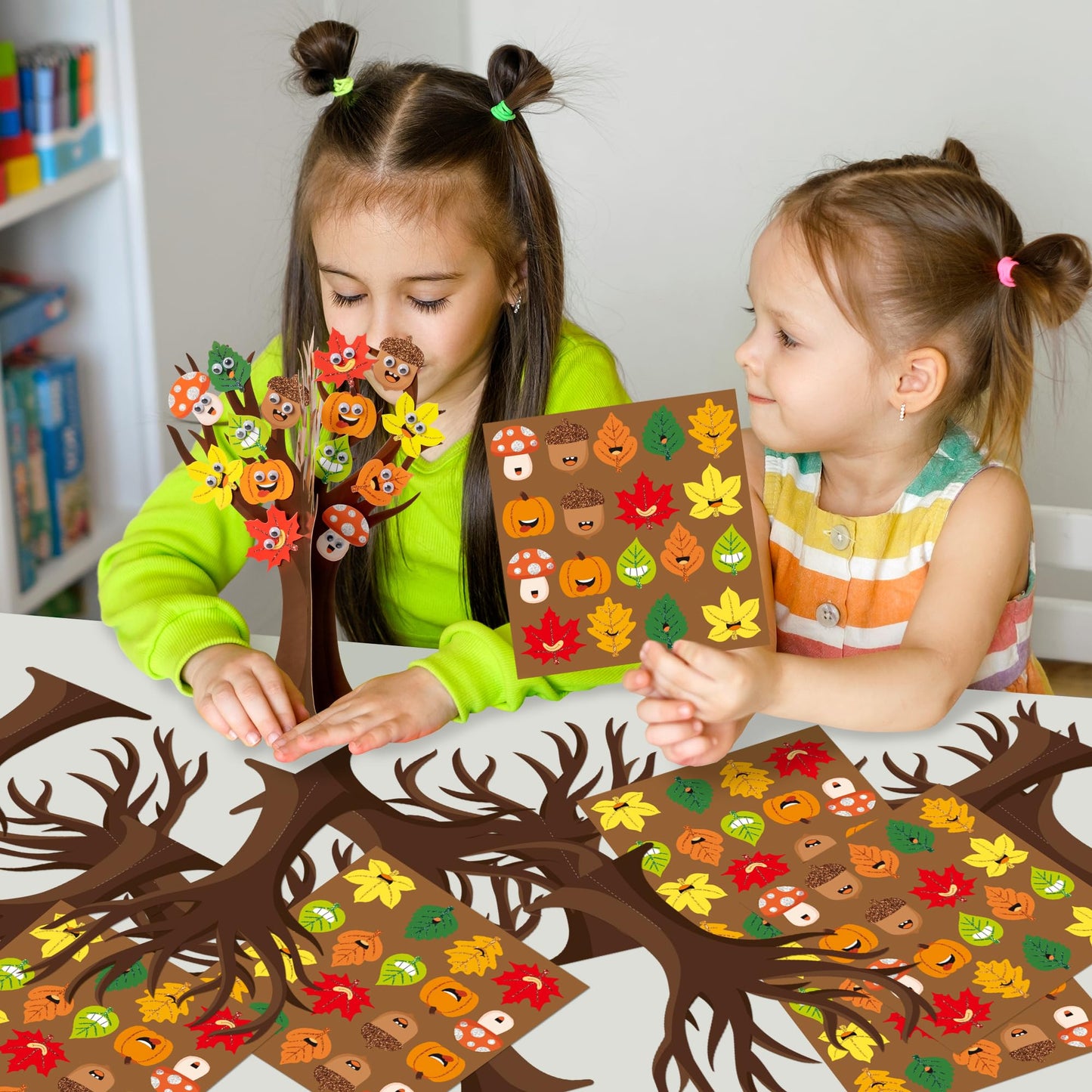 WATINC Fall Leaves Tree Craft Kits - 16Pcs Autumn Movable Eyes Trees for Party Favor Ornament Making Supplies, DIY Thanksgiving