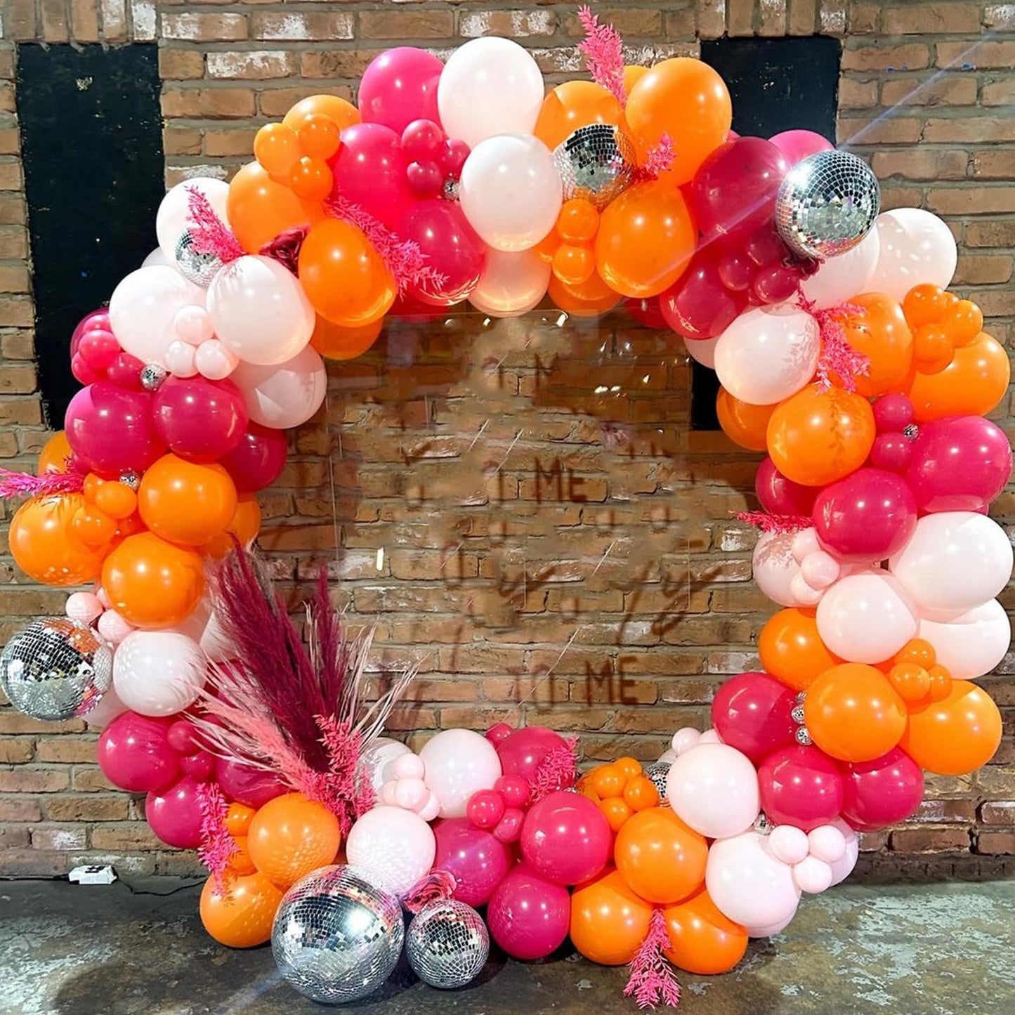 Pink And Orange Balloon Arch Kit, 134Pcs Hot Pink Orange Metallic Gold Latex Balloons With Different Size For Birthday Baby Show