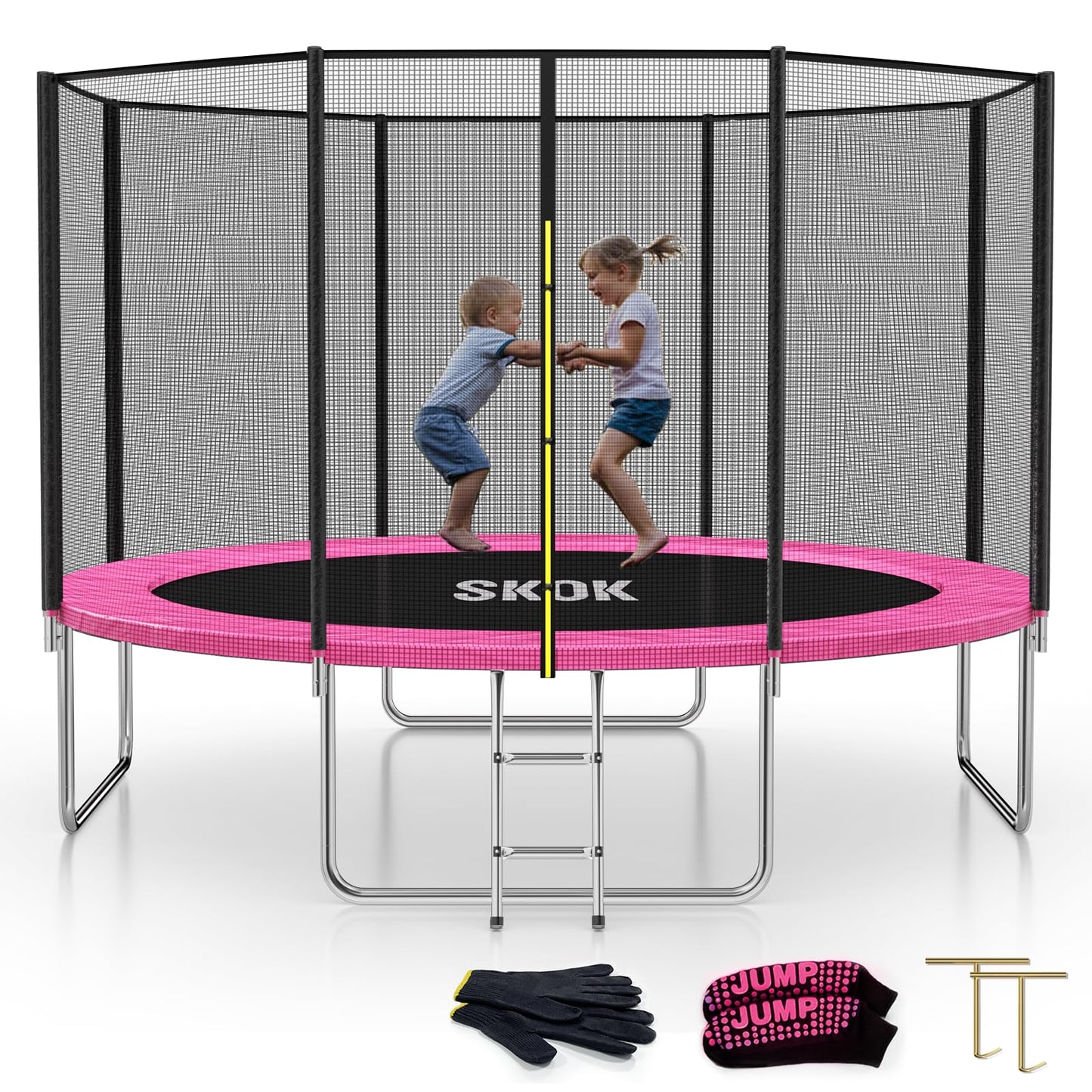 Skok Trampoline 12Ft Trampolines With Enclosure Net, 400Lbs Outdoor Trampolines For Kids -Astm Approved Pink Trampoline For Chil