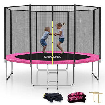 Skok Trampoline 12Ft Trampolines With Enclosure Net, 400Lbs Outdoor Trampolines For Kids -Astm Approved Pink Trampoline For Chil