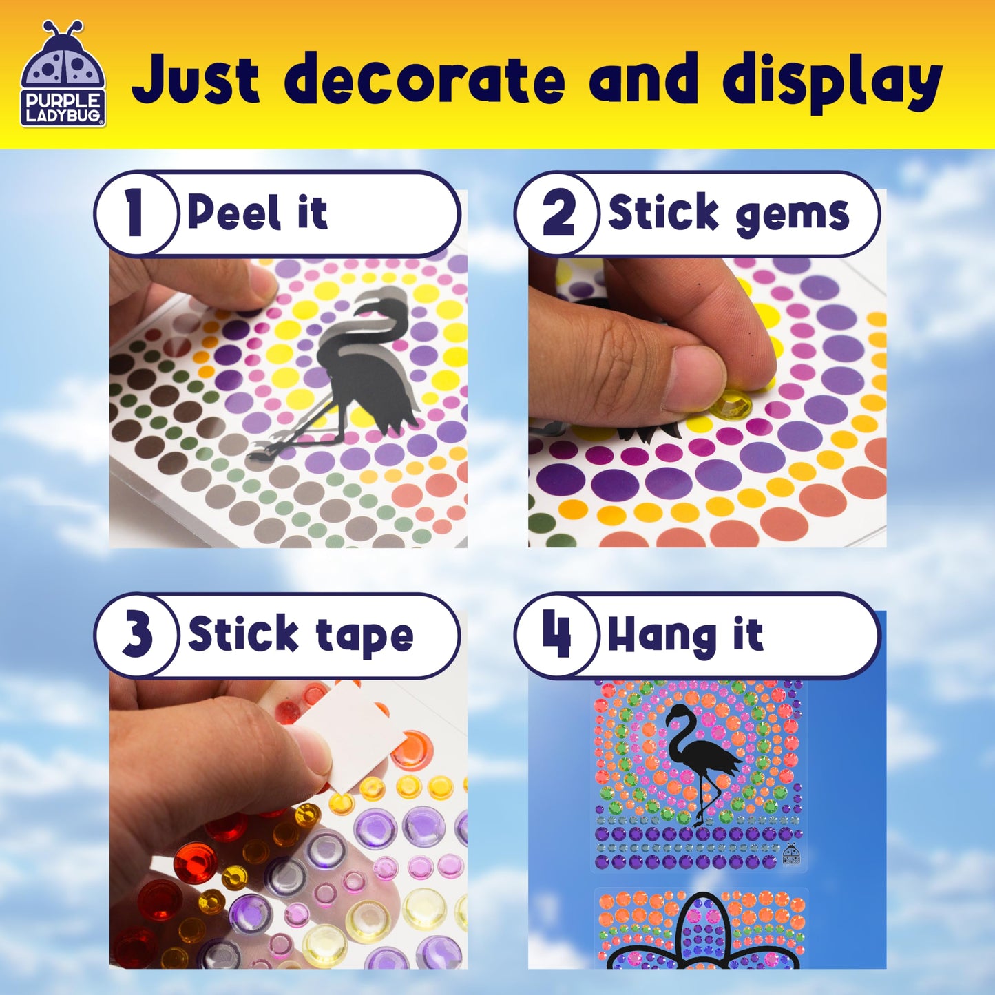 PURPLE LADYBUG Window Art Craft Kits - Fun Spring Crafts for Kids Ages 8-12, Multicolor, Medium Size, Model A-PL-1115