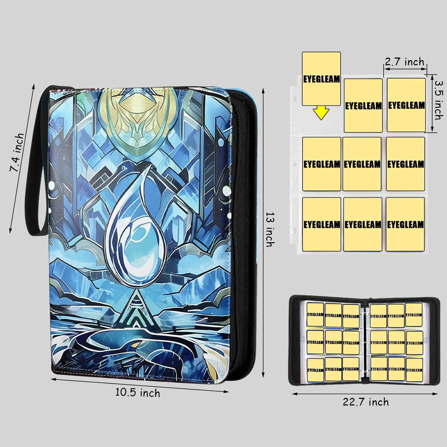 EYEGLEAM Card Binder for MTG/TCG 9 Pocket Trading Card Binder for YGO/PTCG Holds 720 Cards Collector Card Album for Standard Game Cards Toys Gifts(Blue)