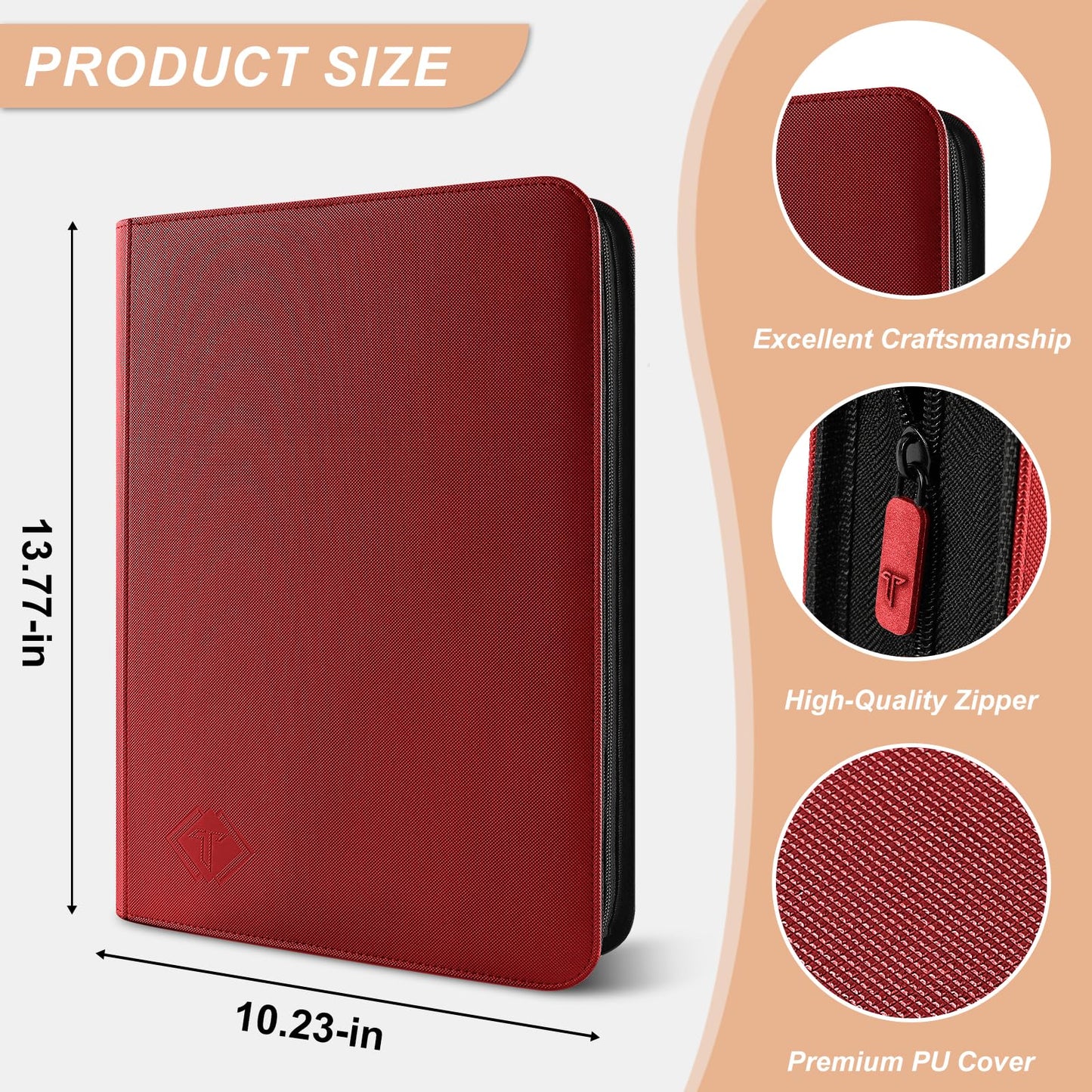 TiopLior Trading Card Binder 9-Pocket  TCG Binder Fit for MTG Yugioh Card Album Book 432 Side-Loading Pockets  enhanced Card Collection Binder for Baseball Football Sports Cards PTCG with Zipper (Red)