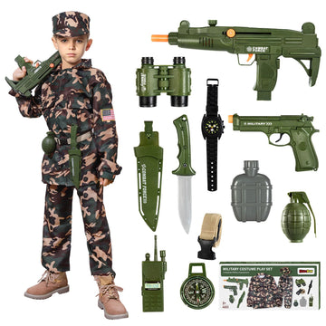Kukufun Army Costume For Boys, Halloween Boys Costume Military Soldier Pretend Set With Toy Accessories, Halloween Party Costume