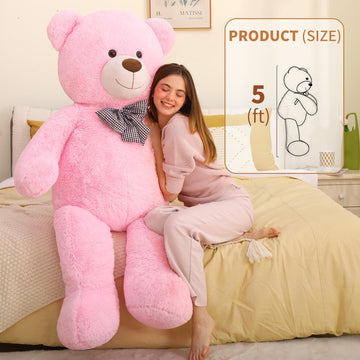 Maogolan Giant Pink Teddy Bear Stuffed Animal 5 Feet,Soft Cuddly Smiling Face Big Teddy Bear Plush Gift For Boyfriend Girlfriend