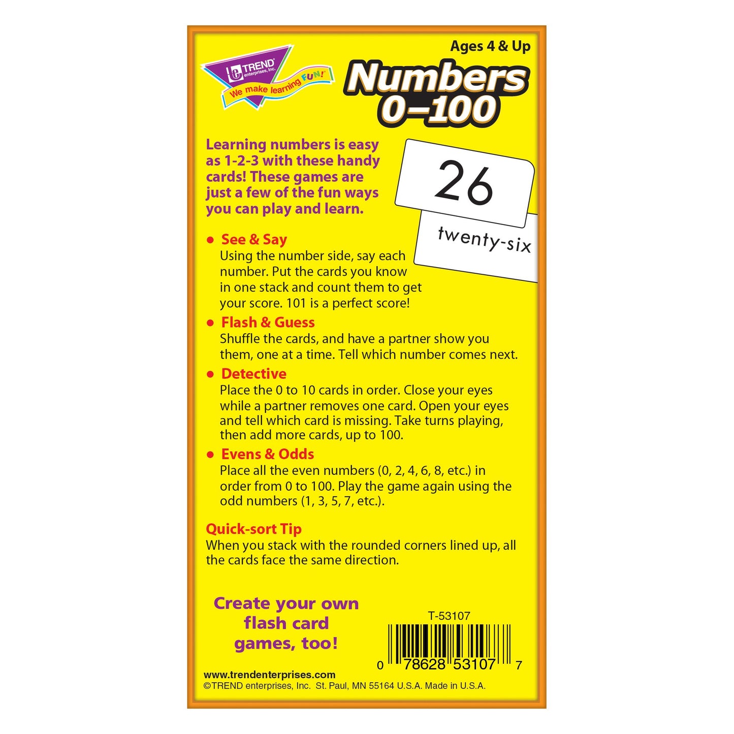 Trend Enterprises: Numbers 0-100 Skill Drill Flash Cards, Numerals And Number Words, Exciting Way For Everyone To Learn, Great F