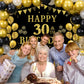 Trgowaul 30th Birthday Decorations - Black Gold Banner, Tablecloth, 60 Latex Confetti Balloons, Perfect Party Supplies for Him & Her