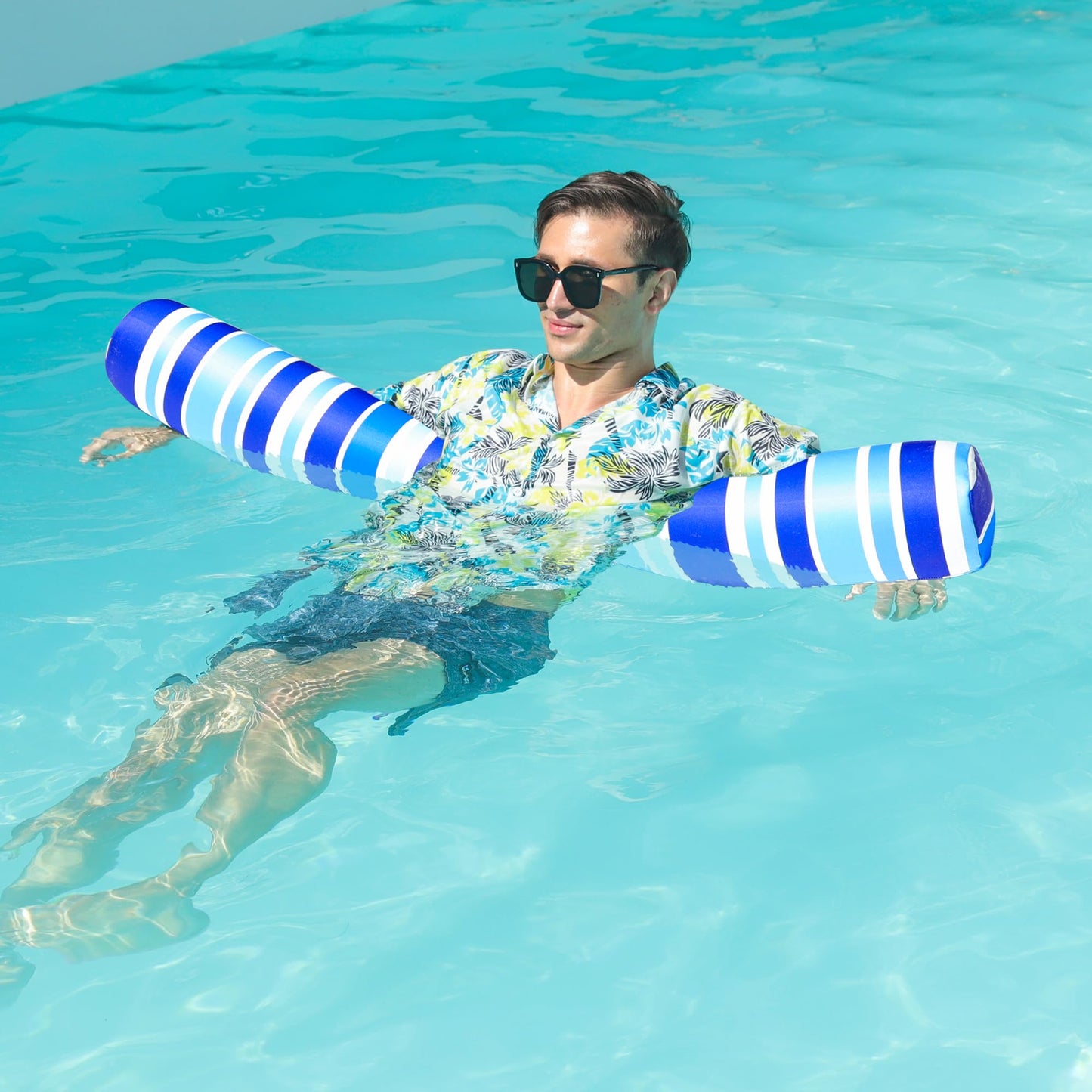 FindUWill 2 Pack Inflatable Swim Pool Noodles  Pool Noodles Floats for mature-themeds  Soft Fabric Covered Large Swim Noodles for Lake  Beach (Blue & Purple)