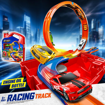 Race Track Toy Car Set with 2 Race Cars 2 in 1 Car Tracks Style with Storage Box Changeable Tracks Toys Birthday Gifts for Kids 3 4 5 6 7 8+Year Old Boys Girls (Red)
