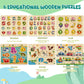 Edutree Wooden Peg Puzzles For Toddlers 1 2 3 4, 6 Pack Educational Peg Puzzles Montessori Toys, Learning Puzzles For Kids Girs