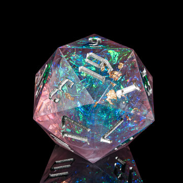Cusdie 33MM D20 DND Dice with Sharp Edges and Glitter Foil Inclusions, Single 20 Sided D&D Dice, for Role Playing Game Dungeons