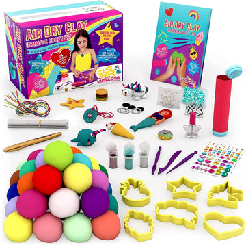 Girlzone Air Dry Clay Ultimate Craft Kit, Over 100 Piece Kids Modeling Clay Set, Air Dry Clay For Kids With No Baking Required, Arts & Crafts For Girls Age 3+ (Regular Size)