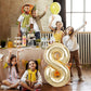 40 Inch Giant White Gold Number 8 Balloon, Helium Mylar Foil Number Balloons For Birthday Party, 8Th Birthday Decorations For Ki