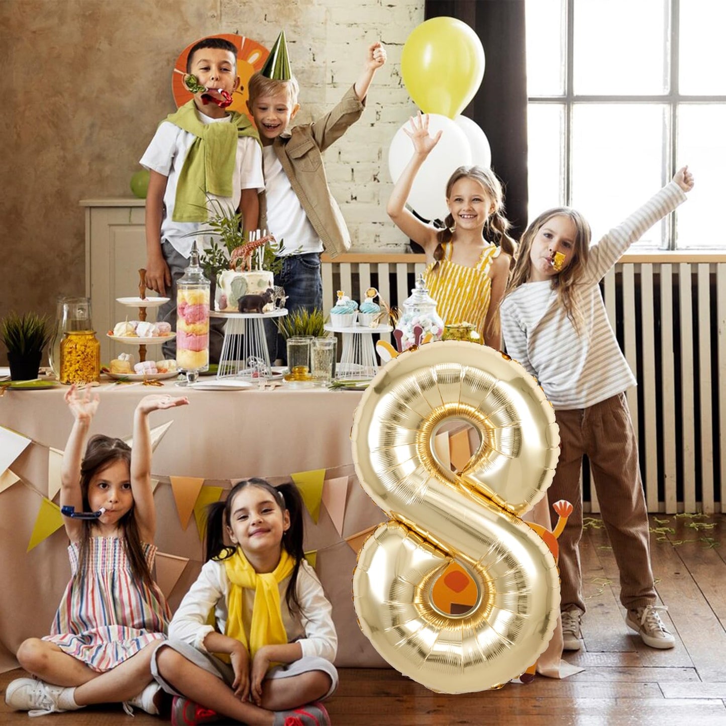 40 Inch Giant White Gold Number 8 Balloon, Helium Mylar Foil Number Balloons For Birthday Party, 8Th Birthday Decorations For Ki