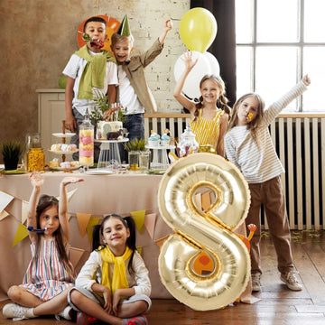 40 Inch Giant White Gold Number 8 Balloon, Helium Mylar Foil Number Balloons For Birthday Party, 8Th Birthday Decorations For Ki