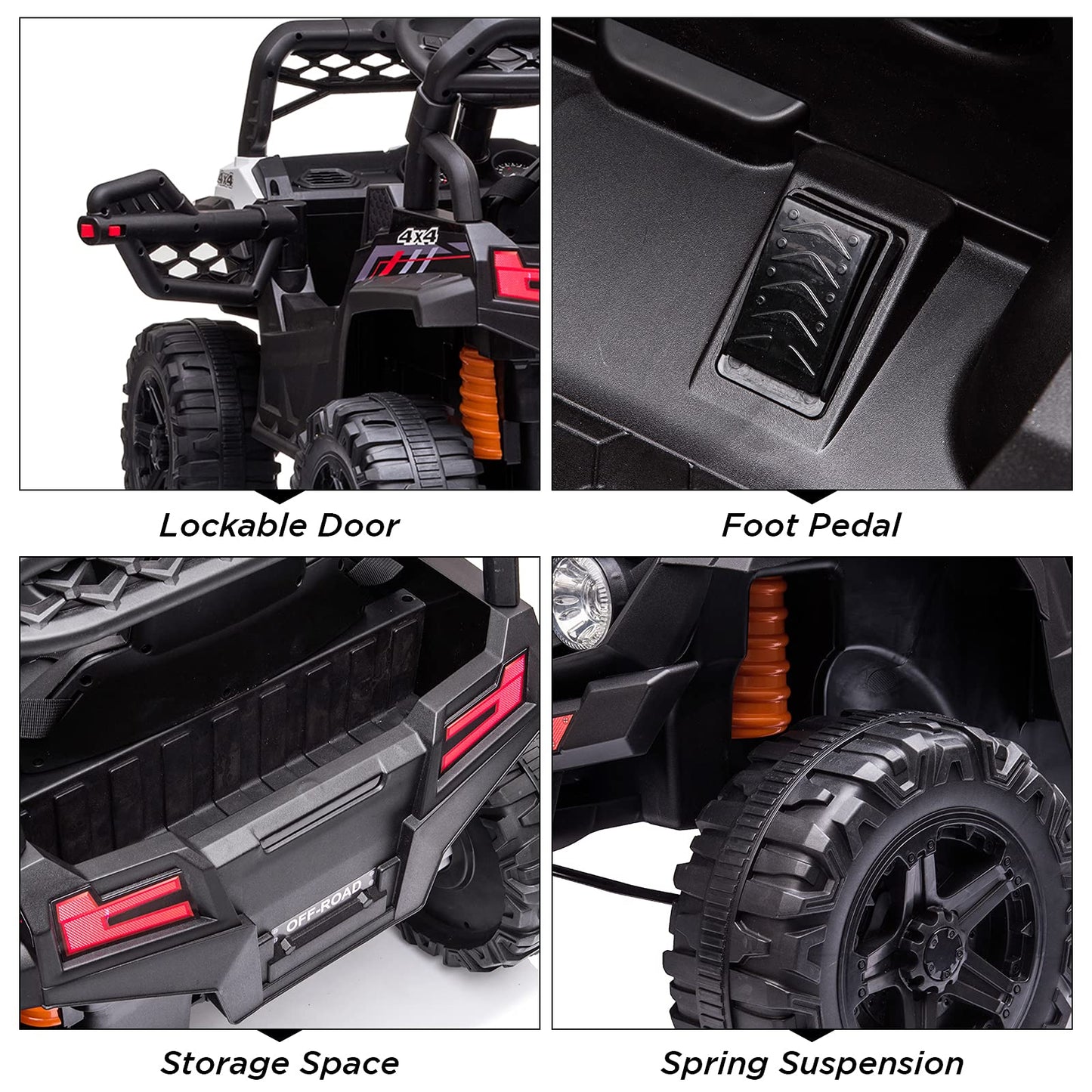 Rctown 12V Kids Ride On Car Truck W/Parent Remote Control, Spring Suspension, Led Lights, Aux Port, Music (White, No Tent)