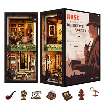 Fsolis Book Nook Kit, Diy Miniature Room House Kit For Adult Activities Decorative Bookend Bookshelf Bookcase Decor Birthday Holiday Gifts For Women Teens (Rose Detective Agency)