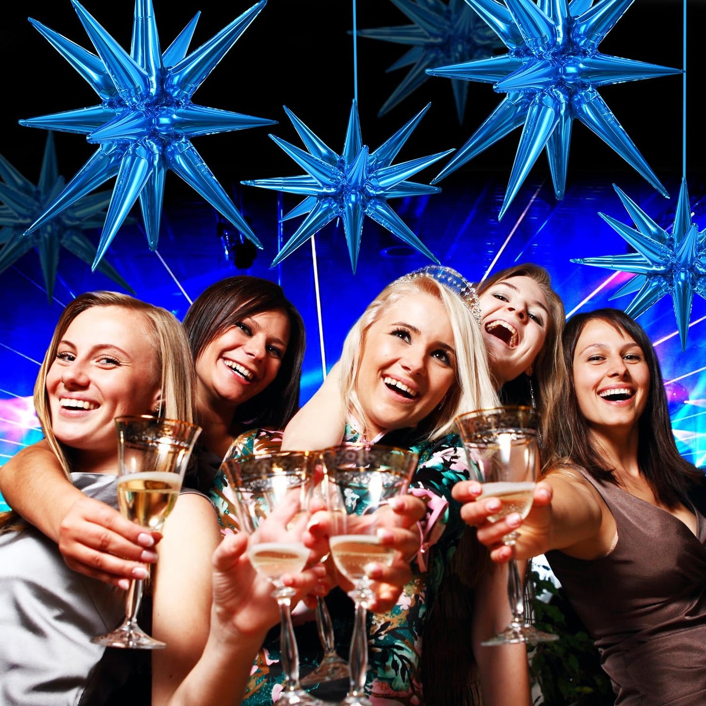 Toniful 8 Pcs Blue Star Foil Balloons Large Star Balloons Blue Explosion Star Mylar Balloons For Party Backdrop Christmas New Ye