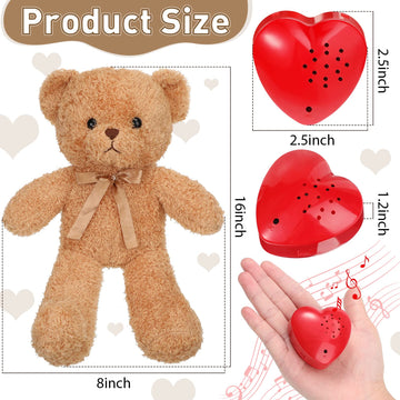 Hungdao Bear Stuffed Animal With Voice Recorder Set, 60 Seconds Heart Shaped Voice Sound Recorder Module 16 Inch Soft Plush Bear With Zipper For Boy Girl Valentines Day(Light Brown)