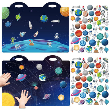 3D Outer Space Puffy Sticker Play Set Kids 2-4 Toys Gifts Sticker Book Galaxy Window Clings Decals For Toddlers Home Airplane Solar Systerm Party Supplies Decorations 100 Reusable Puffy Stickers