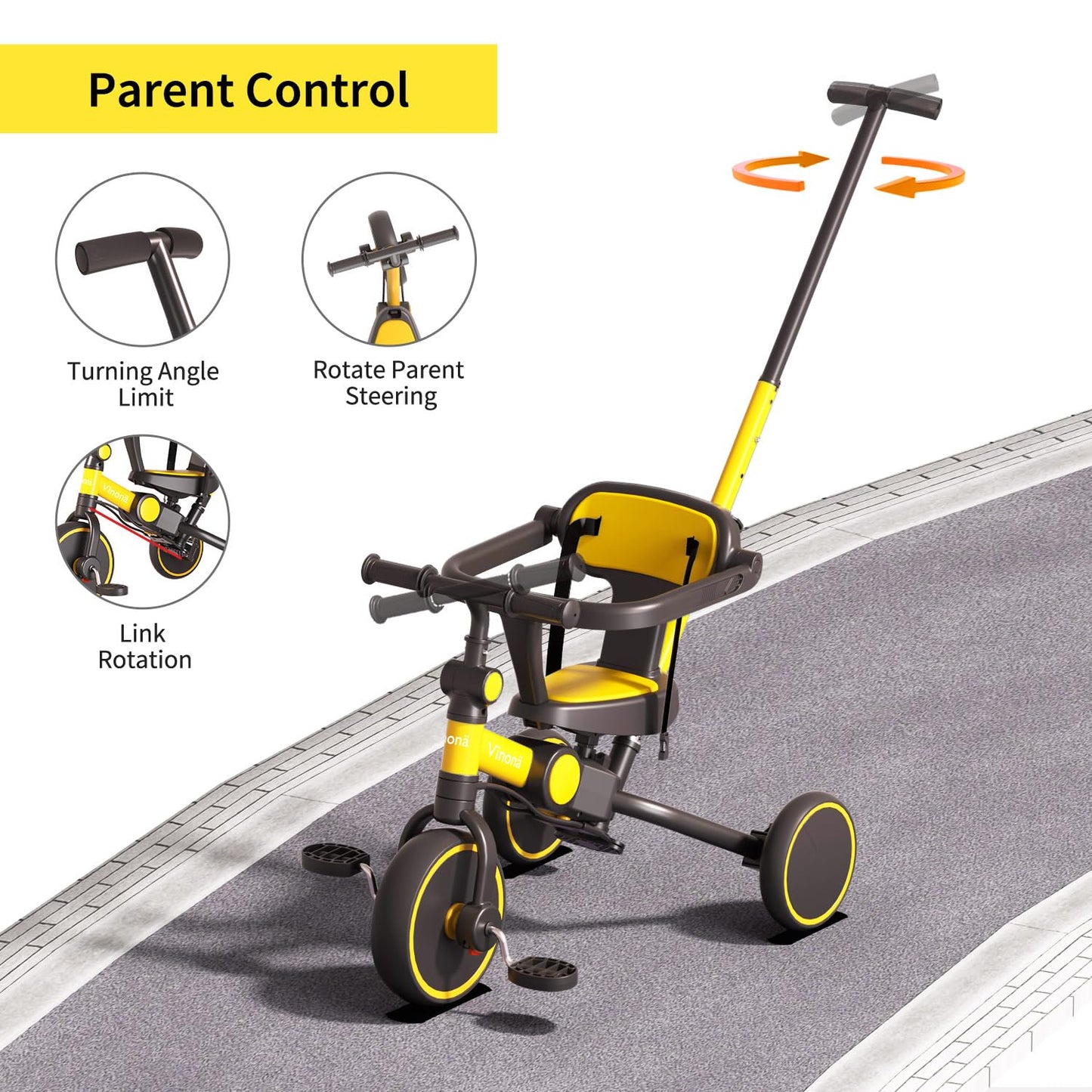 Tricycle for Toddlers 1-3, 6 in 1 Toddler Balance Bike for Boy Girl, Folding Toddler Tricycle with Push Handle, Removable Canopy