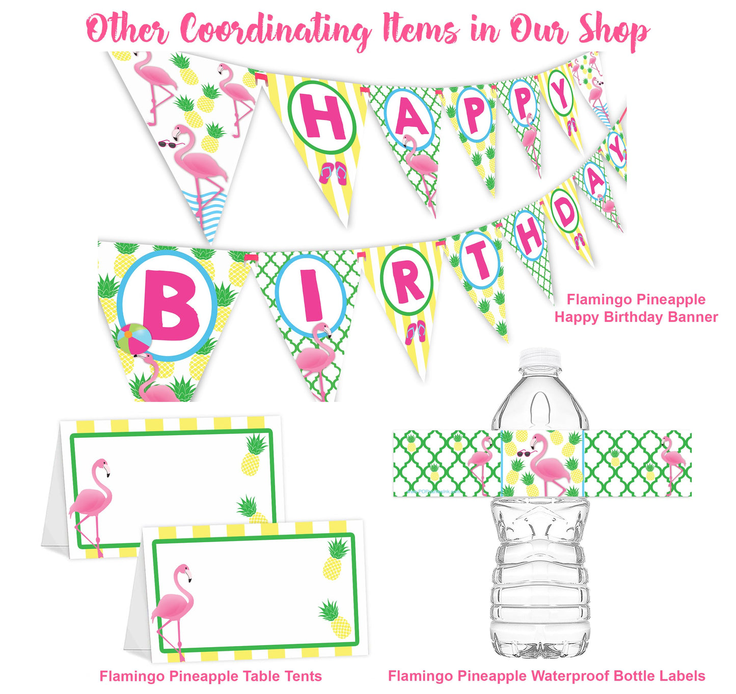 POP parties Flamingo Pineapple Happy Birthday Banner Pennant - Flamingle Party Banner