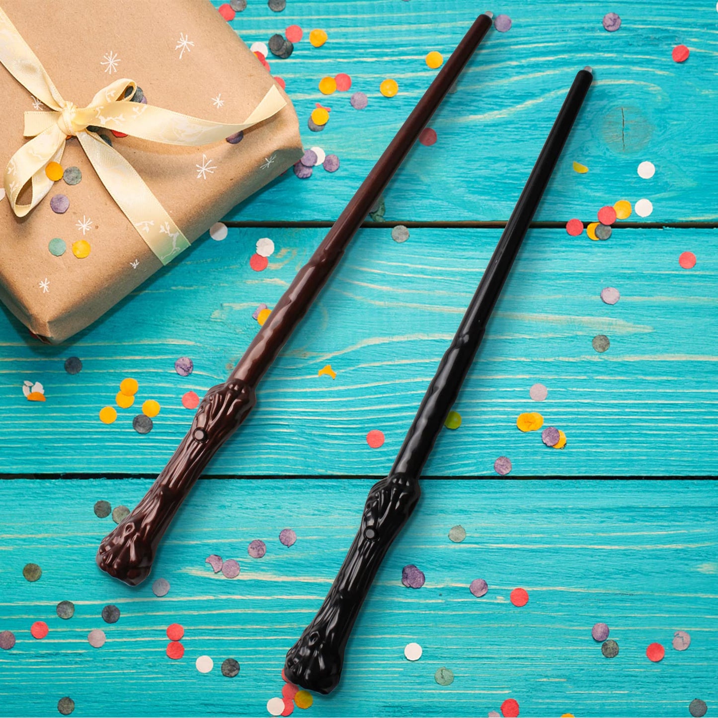 Light Up Magic Wand For Kids Sound Wizard Witch Illuminating Toy Brown Black