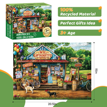 Puzzles 300 Pieces for mature-themeds | HT Vegetable Store Puzzles | Recycled Cardboar Jigsaw Puzzles 300 Pieces | Challenging Family Activity Great Gift Idea for Family Friends | 20.5 X 15 inches