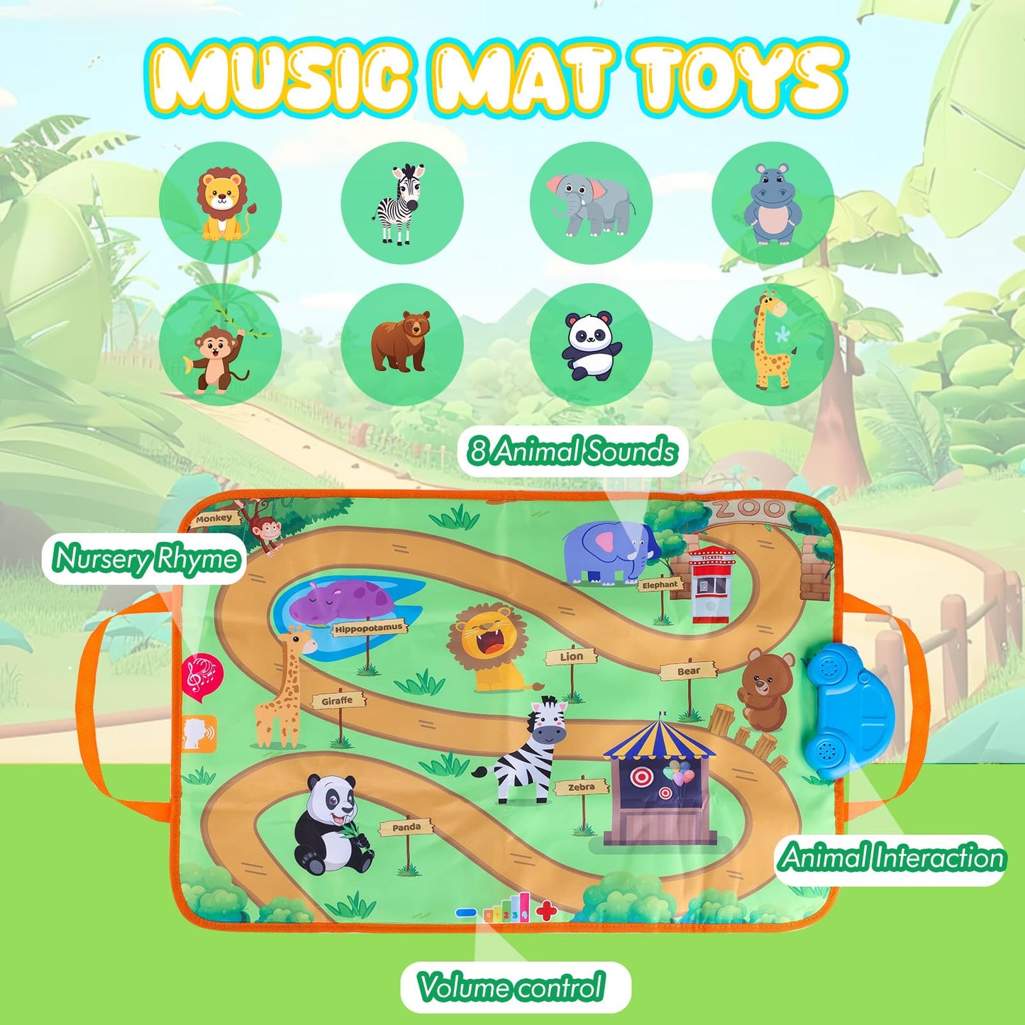 New Pull Back Vehicle & Music Mat Set, Soft Baby Toy Set With 4 Cute Animal Cars And Touch Play Blanket, New Interactive Mode, F