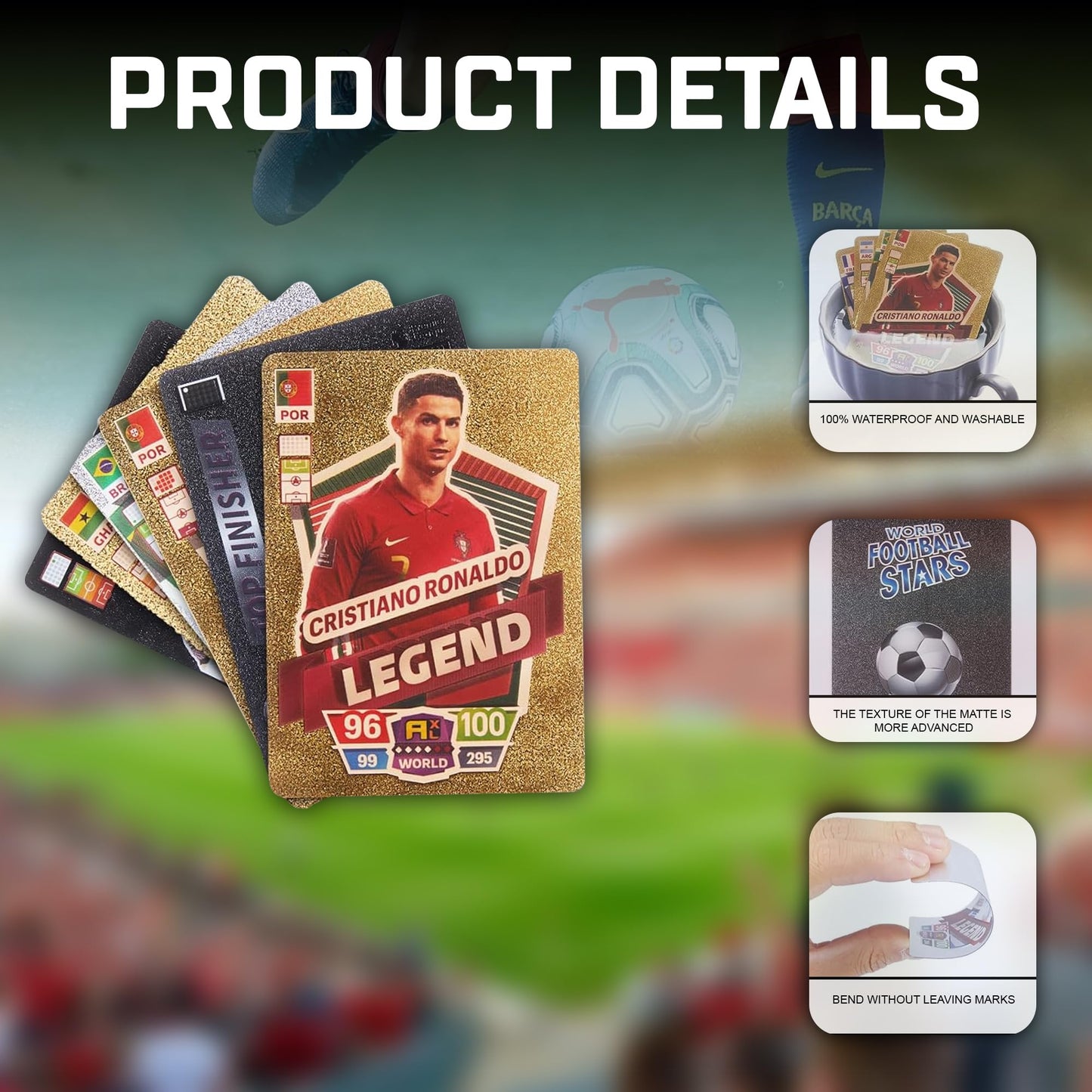 Soccer Trading Cards 2024-25 | 3 Packs - 33 Collectible Football Cards For Fans & Players Black, Gold & Silver Soccer Mystery Ca