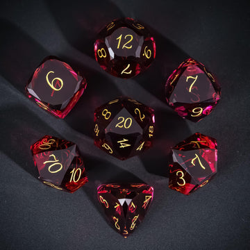 Udixi 7-Piece Red Glass Dnd Dice Set, Multifaceted Diamond-Cut Glass D&D Dice For Dungeons And Dragons Rpg Tabletop Games