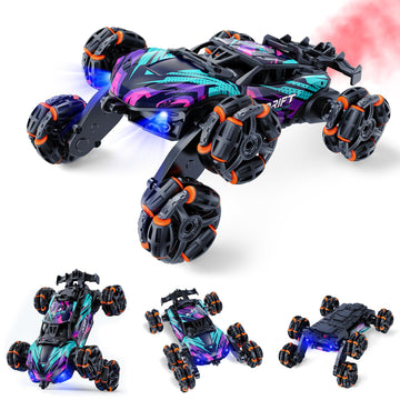 Veeniix 2370 Six-Wheel Rc Stunt Car,6Wd Cool Drift Remote Control Car,Double-Sided Driving,360 Flips Rotating,With Spray And Lig