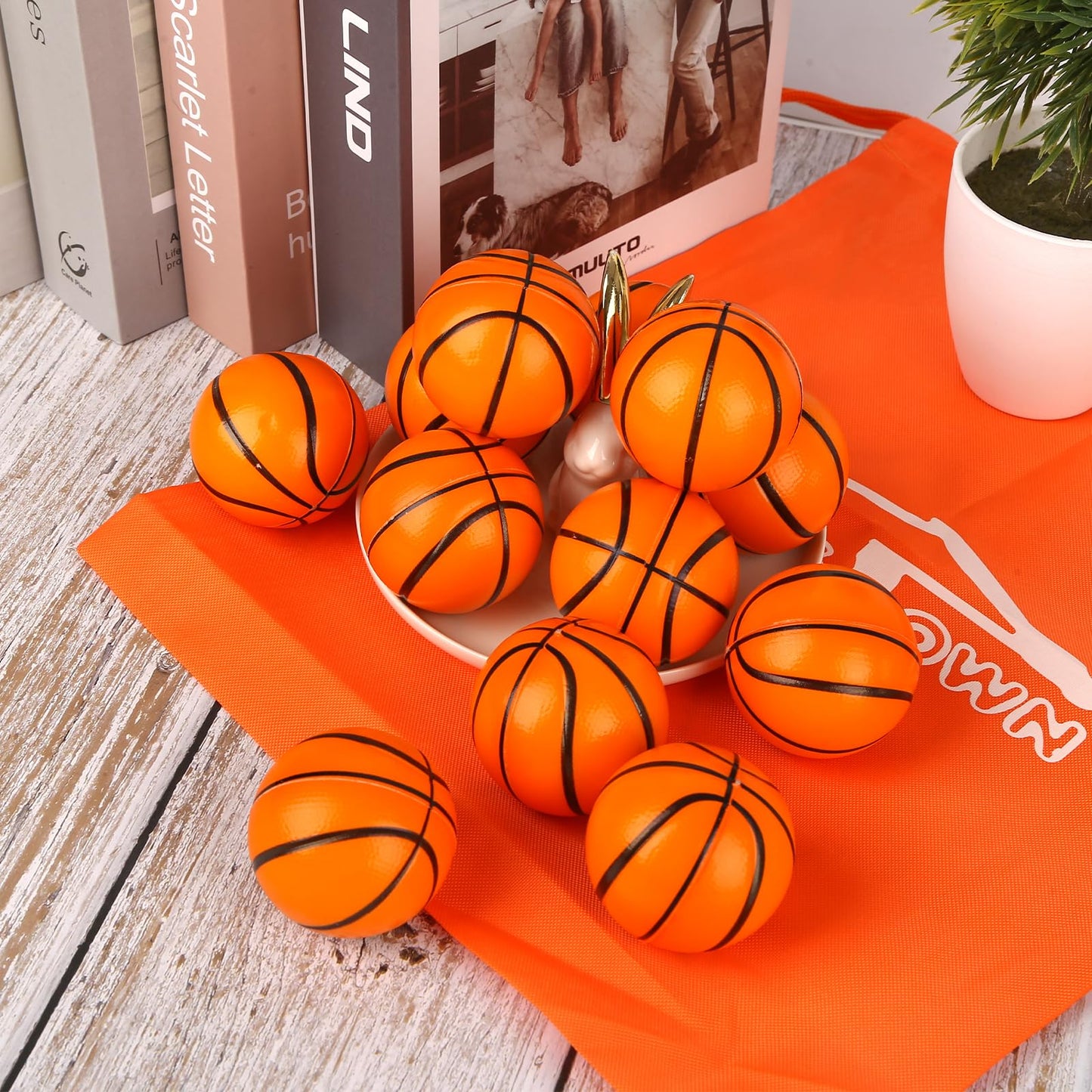 Lovestown 12Pcs Basketball Stress Balls, Mini Foam Basketball Small Squeeze Balls Stress Anxiety Relief Balls Sports Theme Basketballs