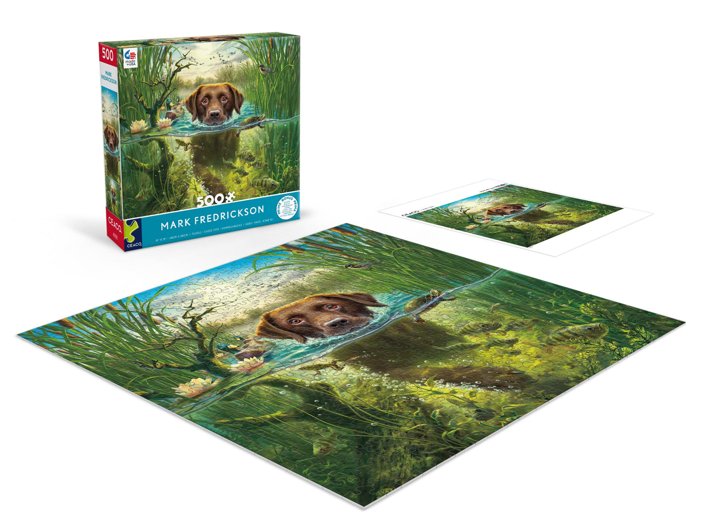 Ceaco 500 Piece Jigsaw Puzzle - Mark Fredrickson Chocolate Lab - Brown Cardboard Model 2402-9