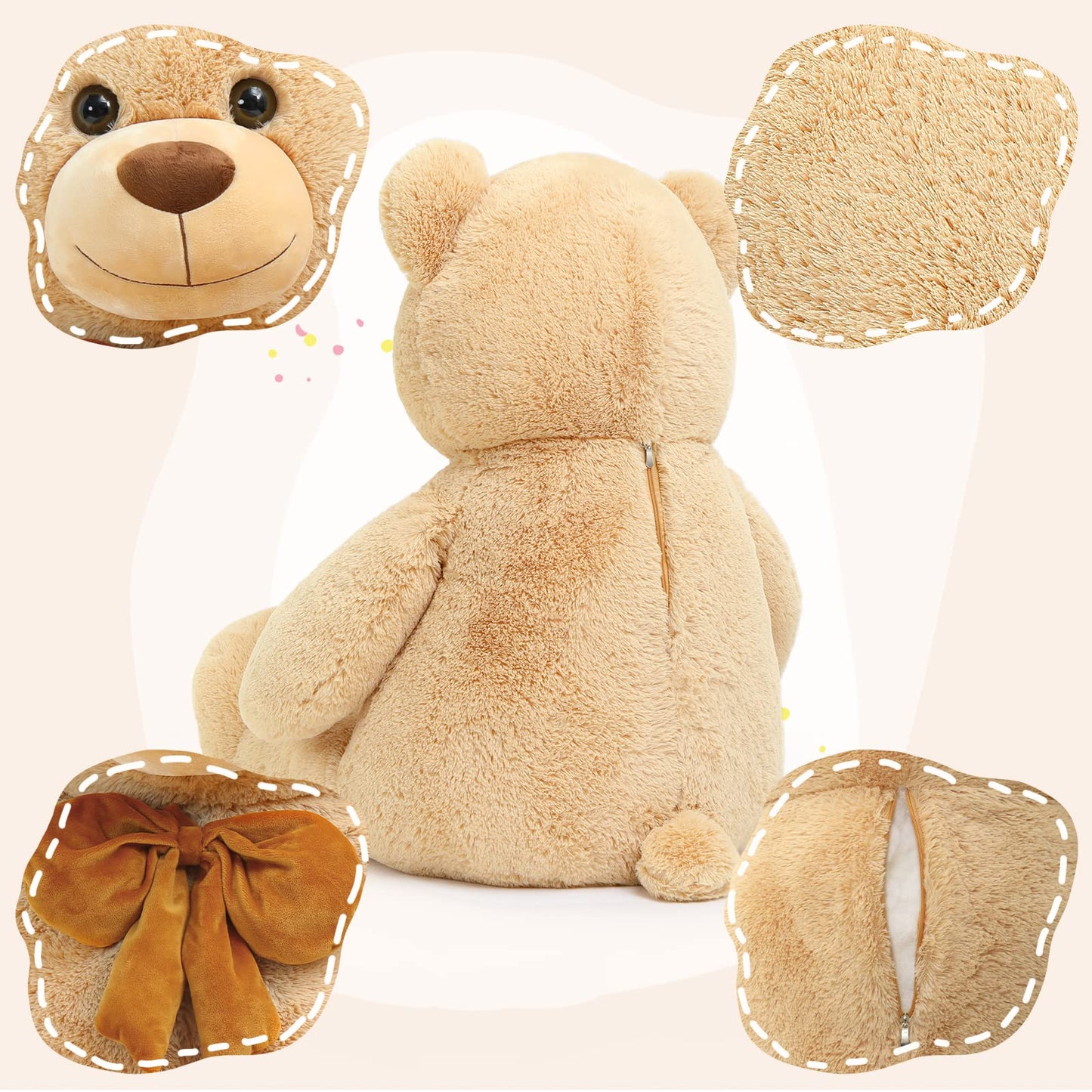 Tezituor Giant Teddy Bear  4 Feet Soft Big Stuffed Animal Life Size 47 Inch Plush Bear Toy Valentine's Christmas Birthday Gift for Girlfriend Kids Brown