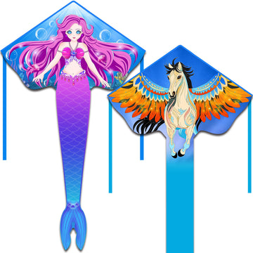 HONBO Mermaid & Pegasus Beginner Kite for Kids & mature-themeds  Easy to Fly Delta Kite