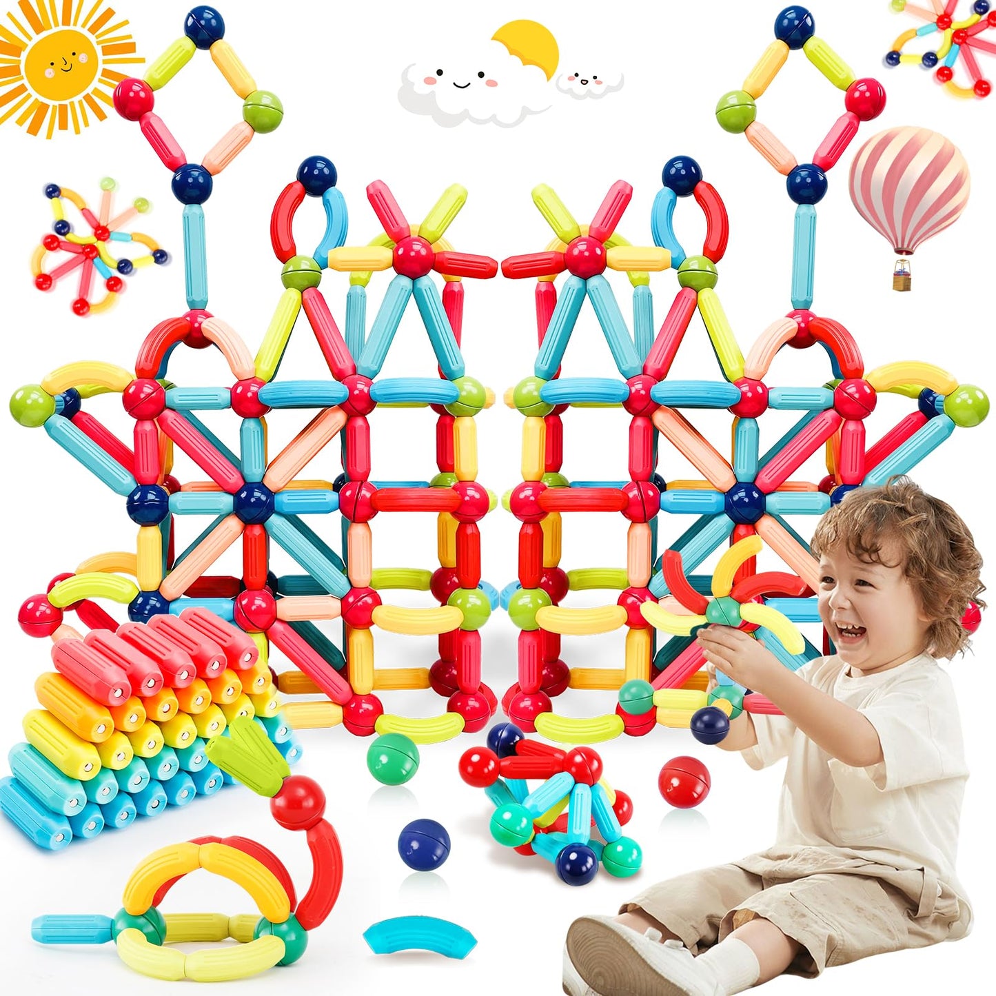 Magnetic Building Blocks Montessori Magnet Toys For Toddlers Kids, Preschool Learning Stem Sensory Toys For 3 Year Old Boys & Gi