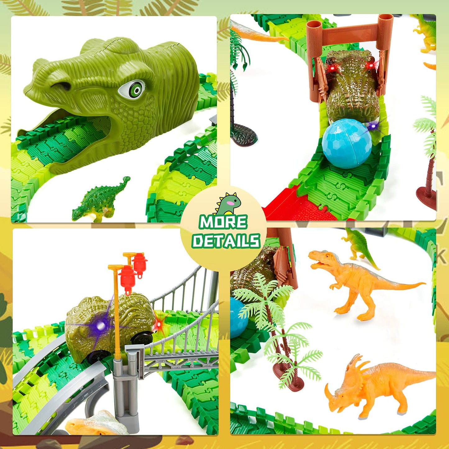 BEMITON Dinosaur Race Car Track Set - 273+ Pcs ABS Toys for Kids, Blue, Model 668-27A, Perfect Christmas Birthday Gifts for Ages 3-7