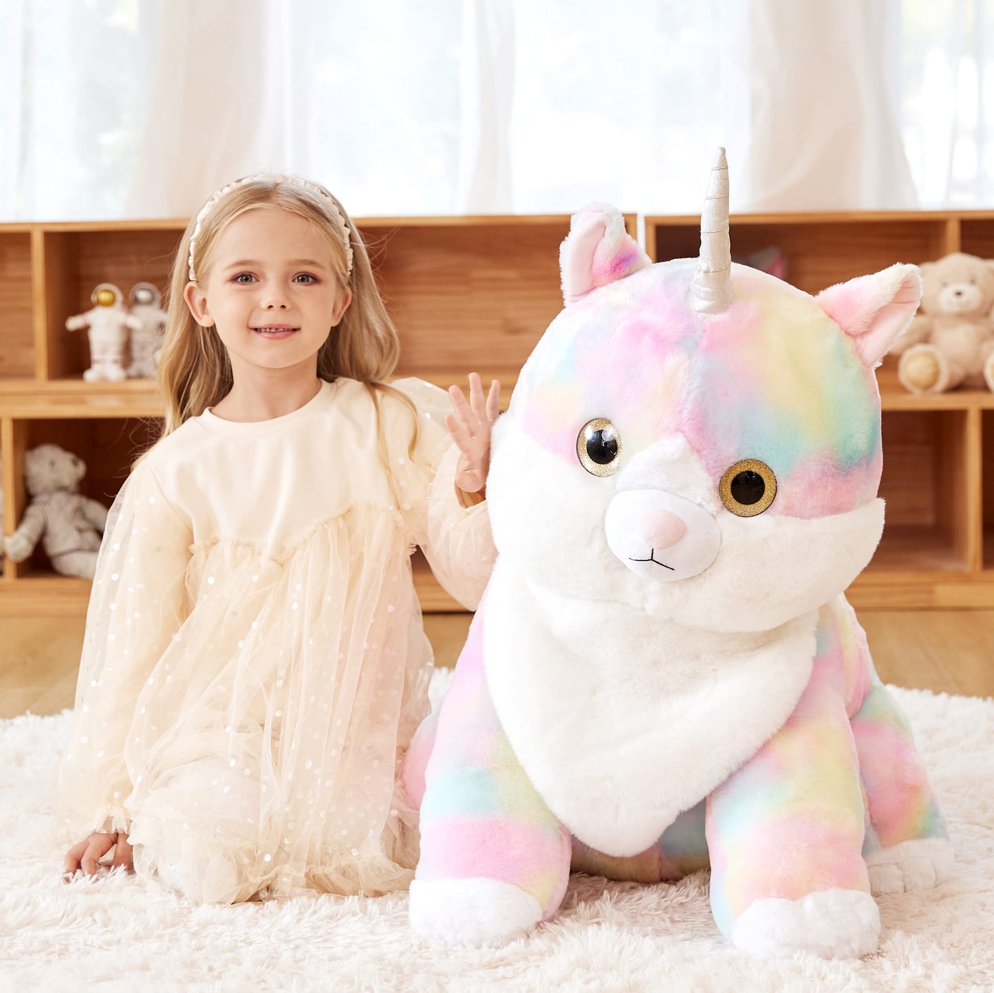 EARTHSOUND Giant Caticorn Plush Toy - 23" Soft Jumbo Cat Unicorn Stuffed Animal, Polyester, Model 2236538