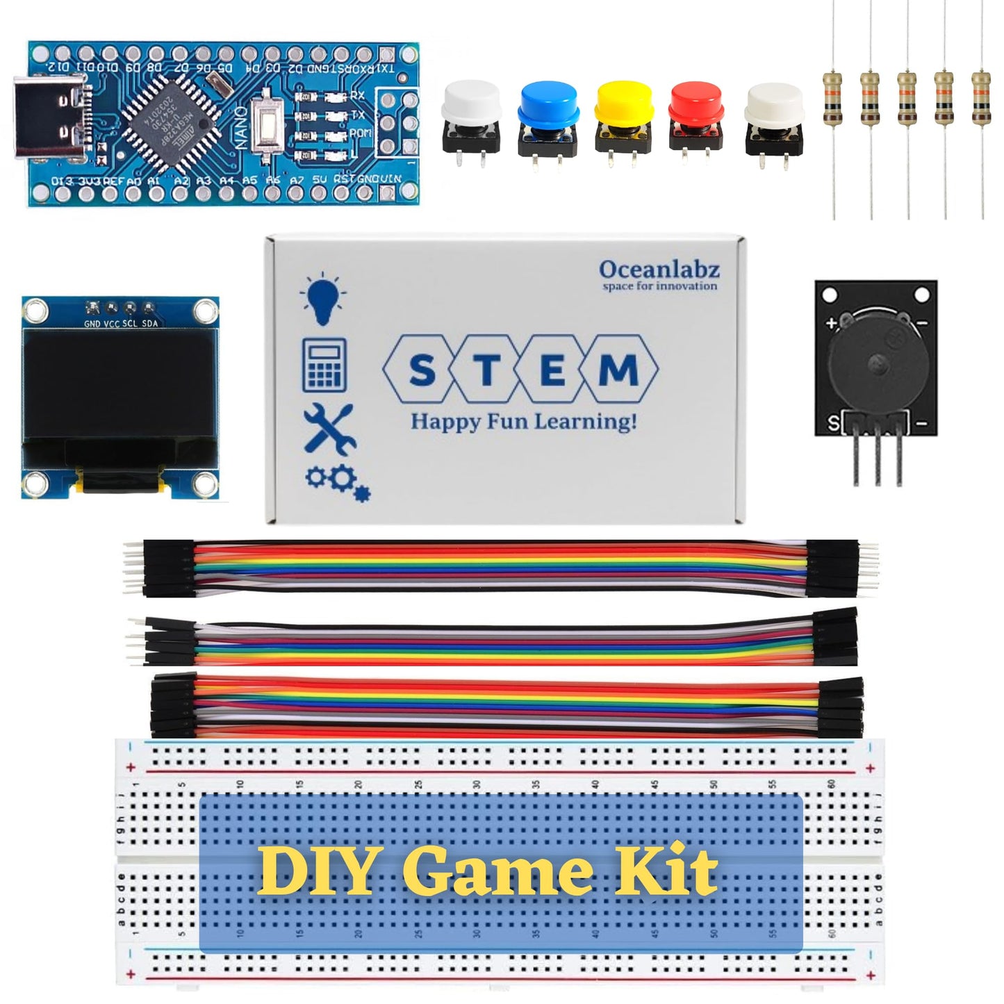 Diy Game Kit With Nano TypeC, Oled Display & Push Buttons | Interactive Electronics Project | Stem Learning Kit