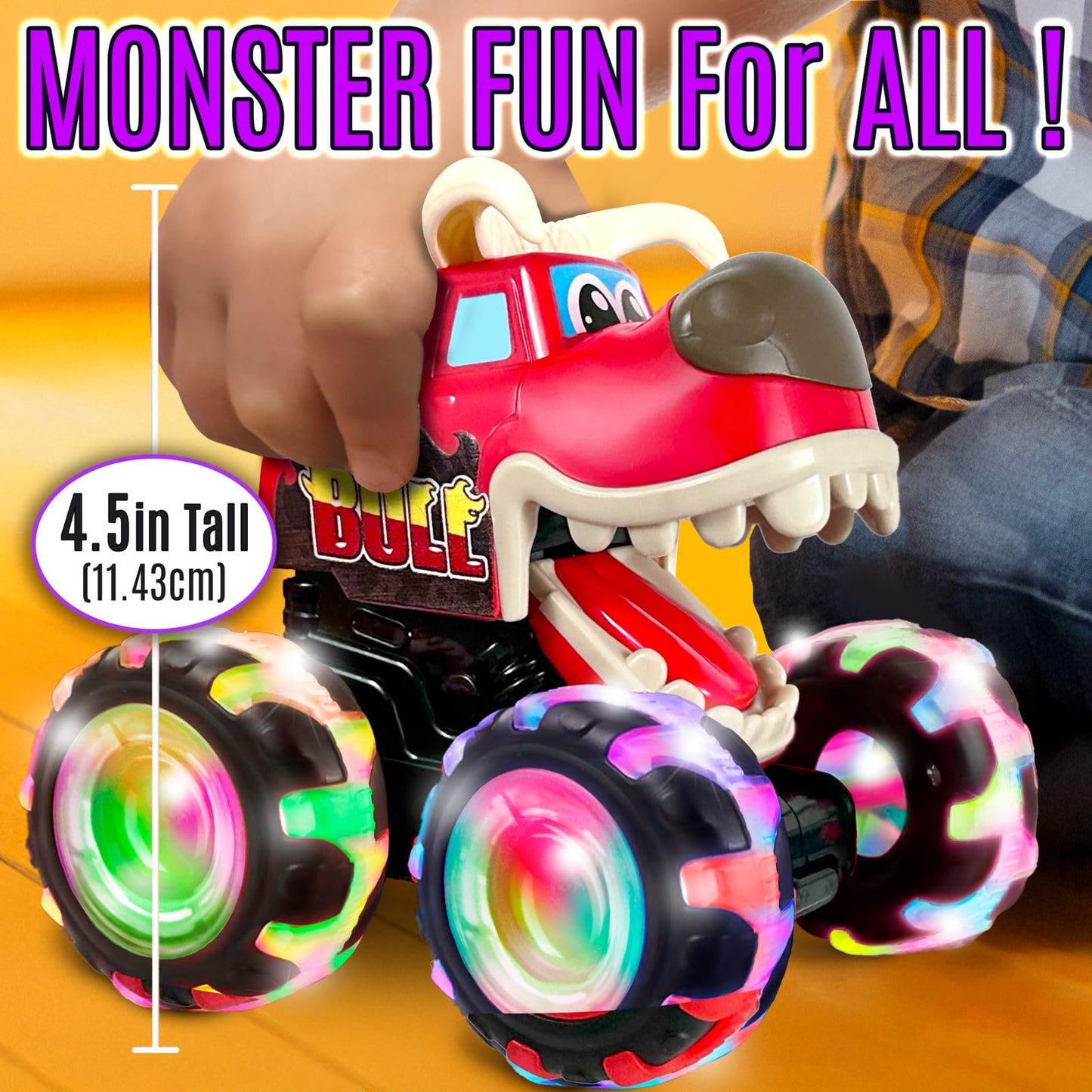 stargo Bull Monster Truck Toy - Light Up Chomping Pull Back Truck, 2 inches, Plastic, Model CC-1042-Bull, Birthday Gift for Toddlers