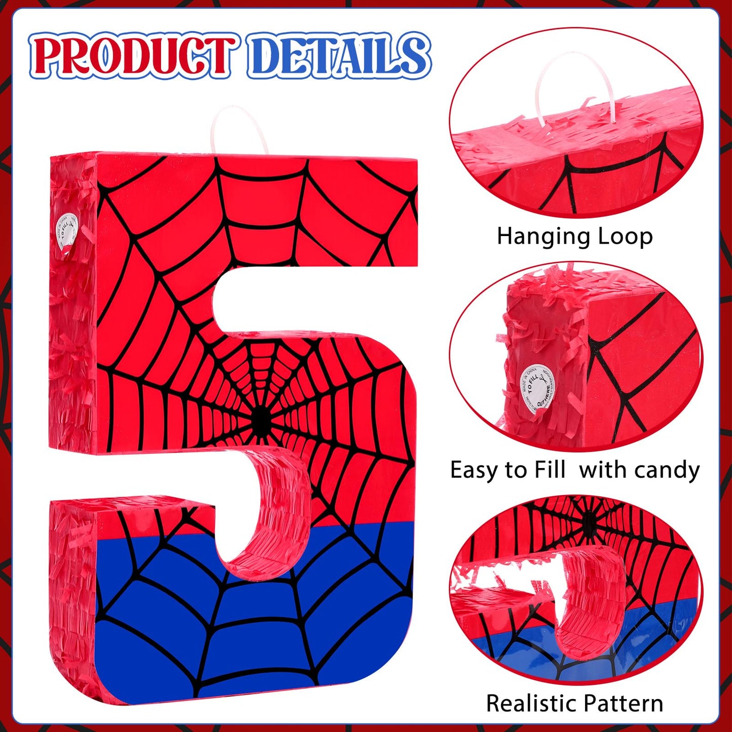 Simgoing Number 5 Spider Web Piata Bundle with Blindfold Small Piata Birthday Party Decoration for Mexican Fiesta Cinco De Mayo