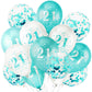 18Pcs Happy Birthday Balloons Decorations Teal Blue White 21St Birthday Balloons Decoration Happy 21St Birthday Confetti Latex B