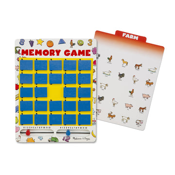 Melissa & Doug Flip To Win Travel Memory Game - Wooden Game Board, 7 Double-Sided Cards Road Trip Essentials For Kids, Hangman F