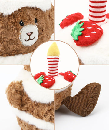 Leyoha Birthday Plush Toy Bear Stuffed - Adorable Cake Stuffed Animal, Cute Teddy Bear Face With Candle, Huggable Kids' Gifts, P