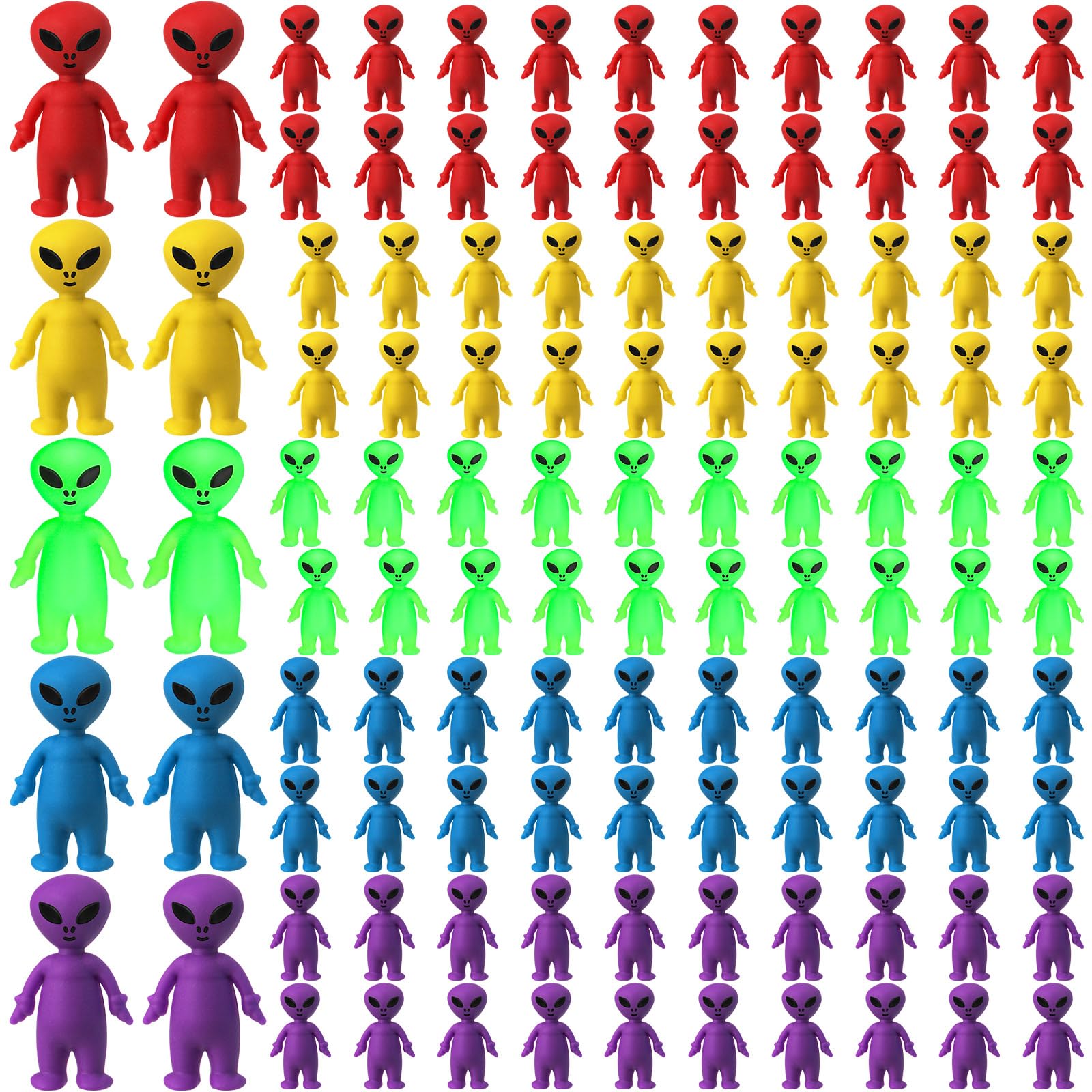 Croblissful 100 Pcs Mini Alien Figures Bulk Colorful Glow In The Dark Small Little Alien Figurines For Space Party Favors Hide A