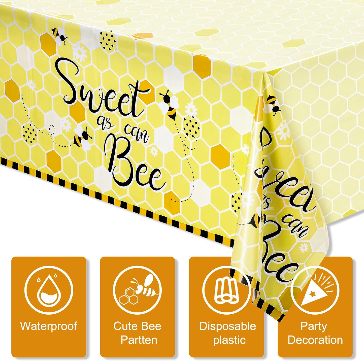 Tatuo Bee Plastic Tablecloths Sweet As Can Bee Decorative Table Cover Honey Baby Shower Party Tablecloth Set For Birthday Party Supplies Table Decoration, 54 X 108 Inches(1 Pack)