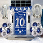 10Th Birthday Decorations For Boys Girls, Navy Blue Silver Happy 10Th Birthday Double Digits Door Banner Decorations, 32 Number