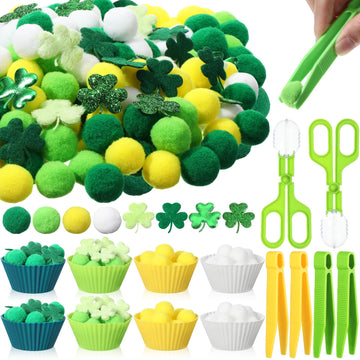 Hollowfly 294 Pcs St. Patrick'S Day Sorting Counting Fine Motor Skills Sensory Bin Filler Set Includes 8 Sorting Bowls 200 Plush