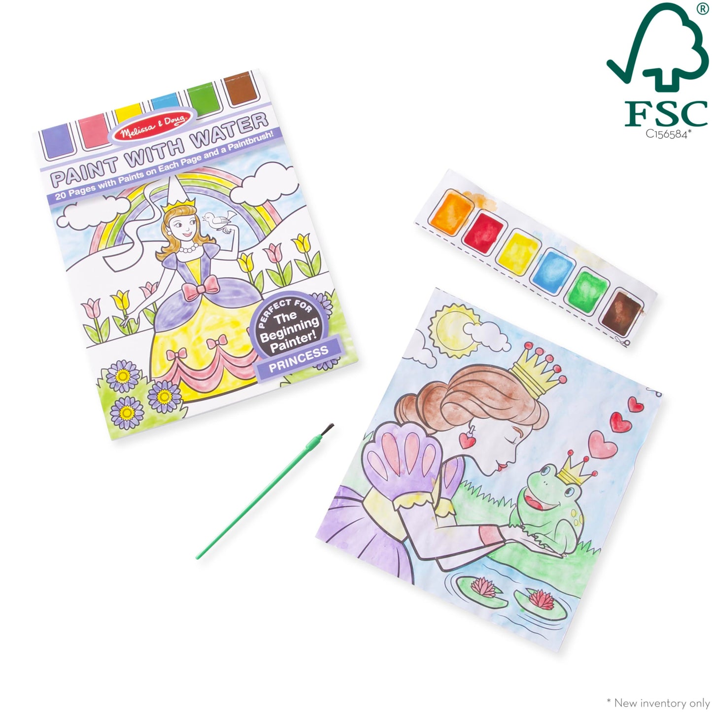 Melissa & Doug Paint With Water - Princess, 20 Perforated Pages With Spillproof Palettes